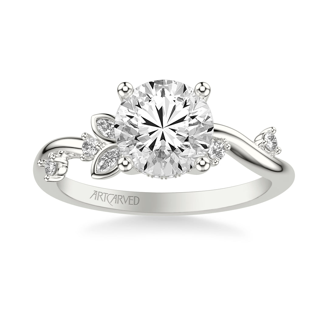 31-V1034DVW-E.01 - ARTCARVED - Floral Engagement Ring with Asymmetrical Marquise Diamond Petals and Round Floating Diamond Accent Shank