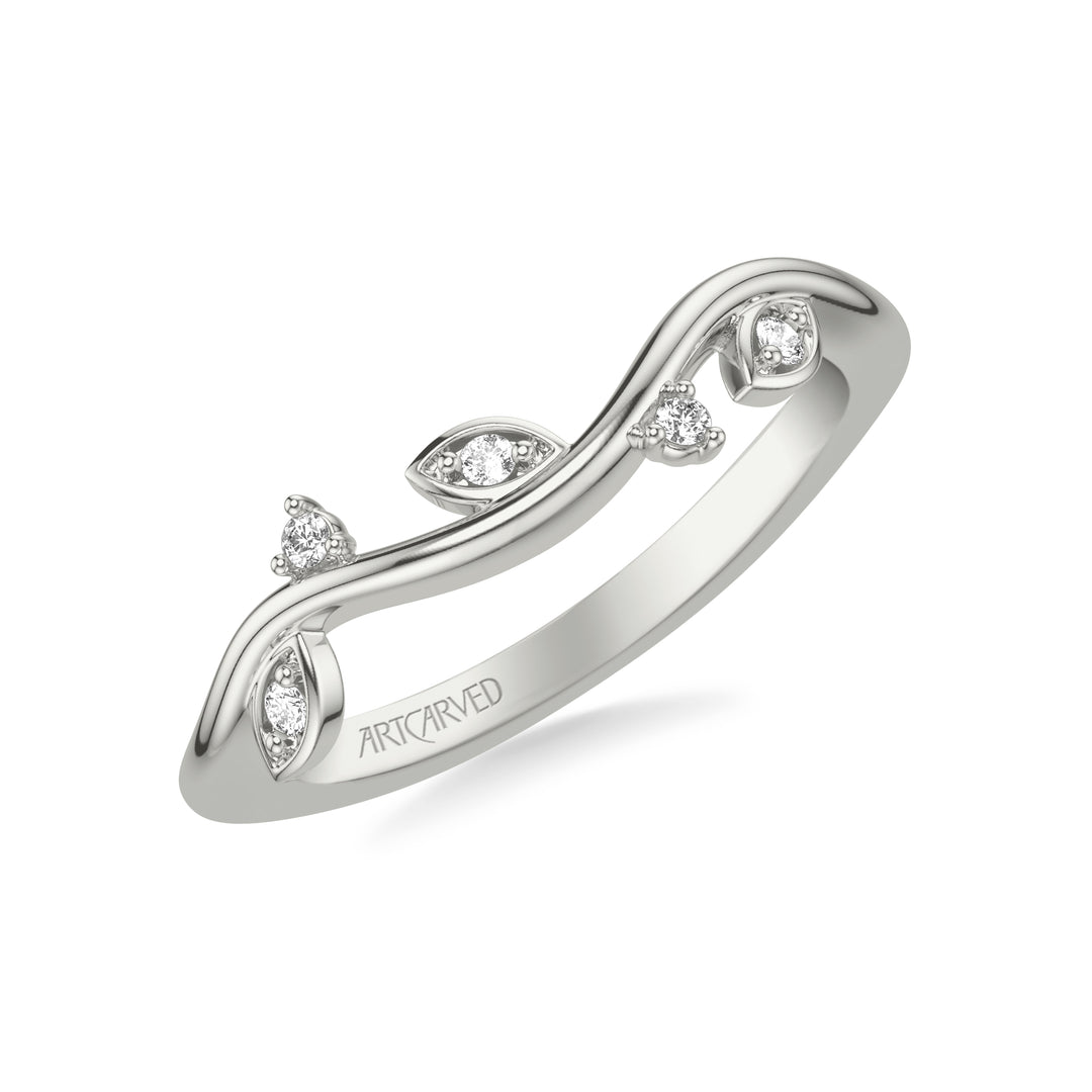 Floral Curved Wedding Band with Diamond Petal Accents and Floating Diamonds