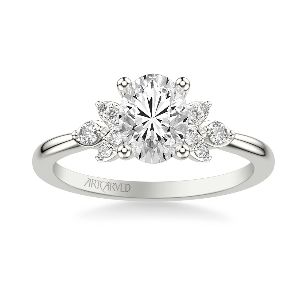 31-V1059GVW-E.01 - ARTCARVED - Floral Engagement Ring with Three Diamond Petals and Polished Shank