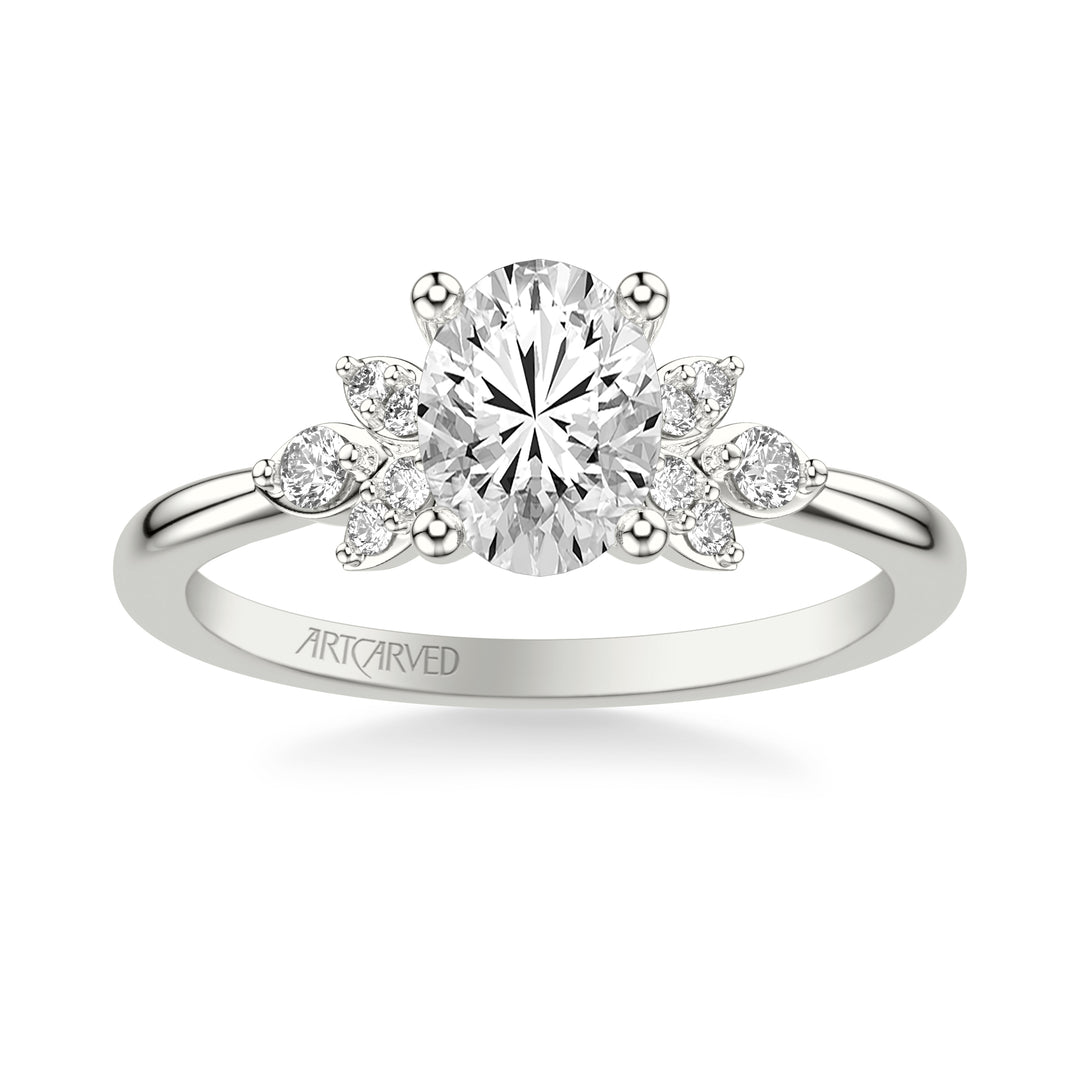 31-V1059GVW-E.01 - ARTCARVED - Floral Engagement Ring with Three Diamond Petals and Polished Shank