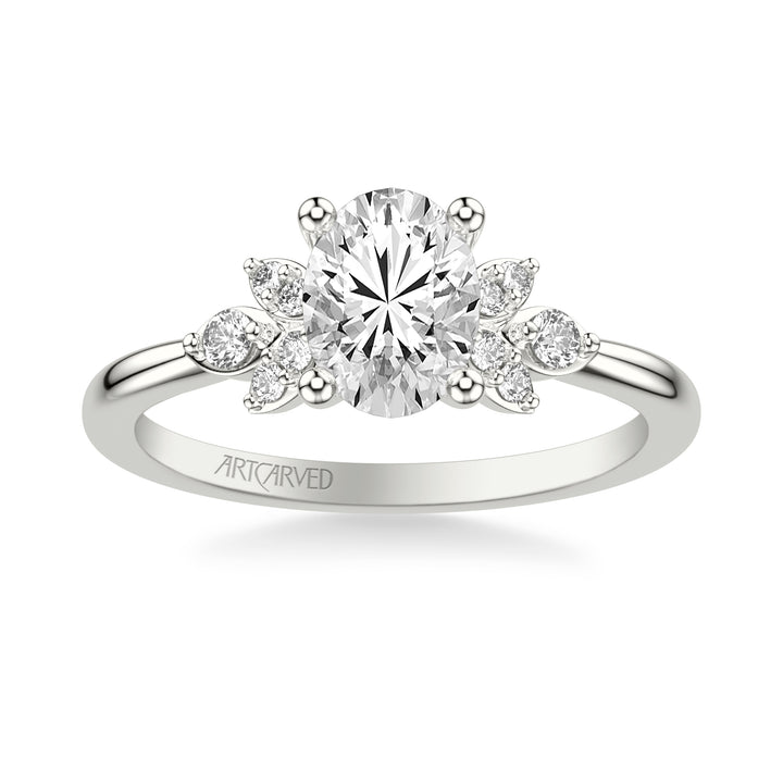 31-V1059GVW-E.01 - ARTCARVED - Floral Engagement Ring with Three Diamond Petals and Polished Shank