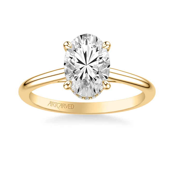 Classic Solitaire Engagement Ring with Floating Hidden Halo and Polished Shank