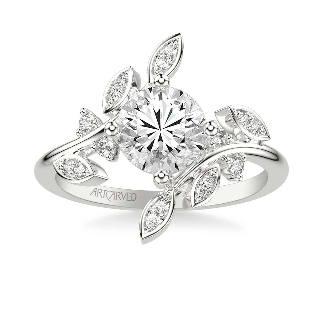 Floral Engagement Ring with Bypass Diamond Petals and Floating Diamond Accents