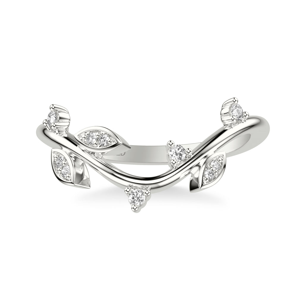 Floral Wedding Band with Diamond Petals and Floating Diamond Accents