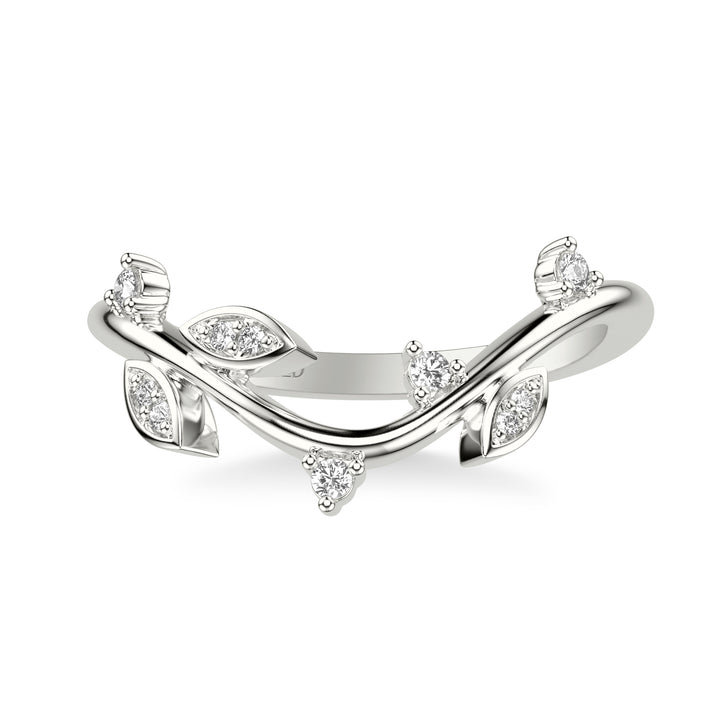 Floral Wedding Band with Diamond Petals and Floating Diamond Accents