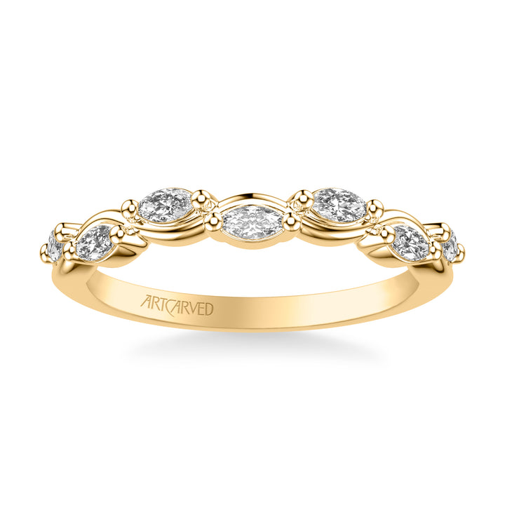 31-V1070-L - ARTCARVED - Floral Wedding Band with Twisted Vine Bezel Set Marquise Diamonds