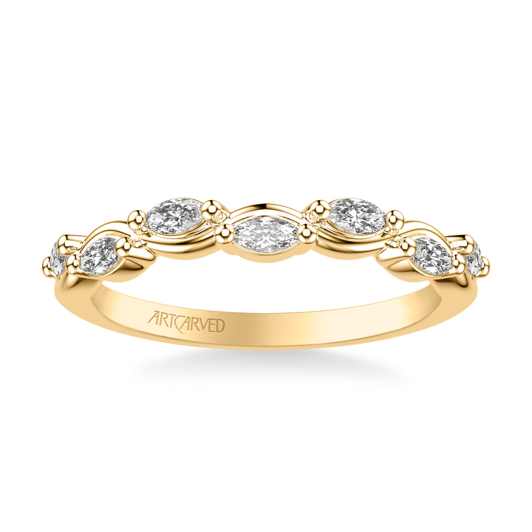 31-V1070-L - ARTCARVED - Floral Wedding Band with Twisted Vine Bezel Set Marquise Diamonds