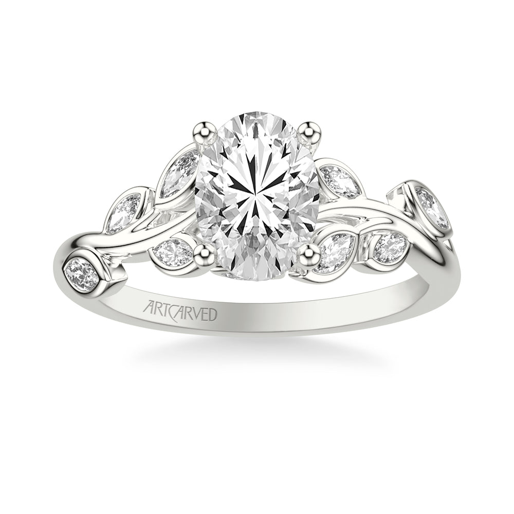 Floral Engagement Ring with Bezel Set Marquise Diamond Petals and Hidden Diamond Accents.  Center Stone is not included.