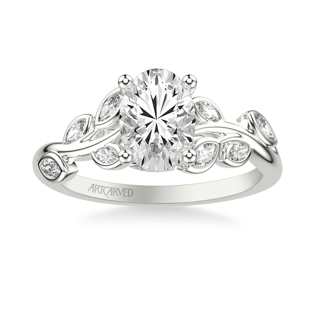 Floral Engagement Ring with Bezel Set Marquise Diamond Petals and Hidden Diamond Accents.  Center Stone is not included.