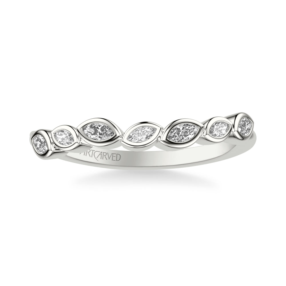 31-V1071-L - ARTCARVED - Floral Curved Wedding Band with Bezel Set Marquise Diamond Petals