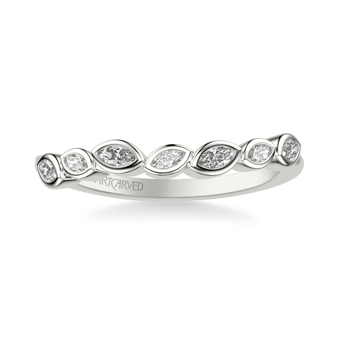 31-V1071-L - ARTCARVED - Floral Curved Wedding Band with Bezel Set Marquise Diamond Petals