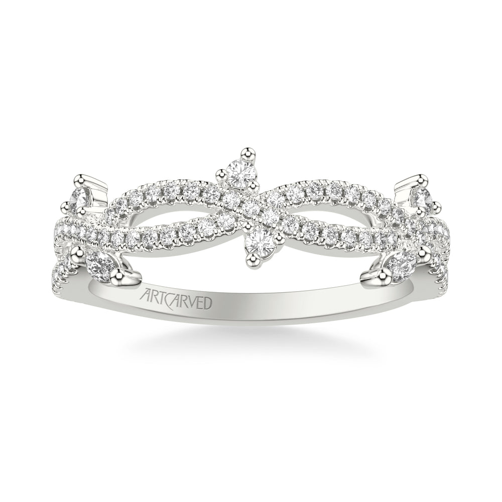 31-V1074-L - ARTCARVED - Floral Twist Wedding Band with Diamond Floating Prong Set Marquise and Round Diamond Accents