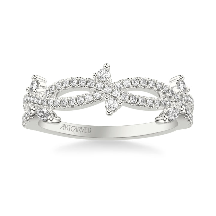 31-V1074-L - ARTCARVED - Floral Twist Wedding Band with Diamond Floating Prong Set Marquise and Round Diamond Accents