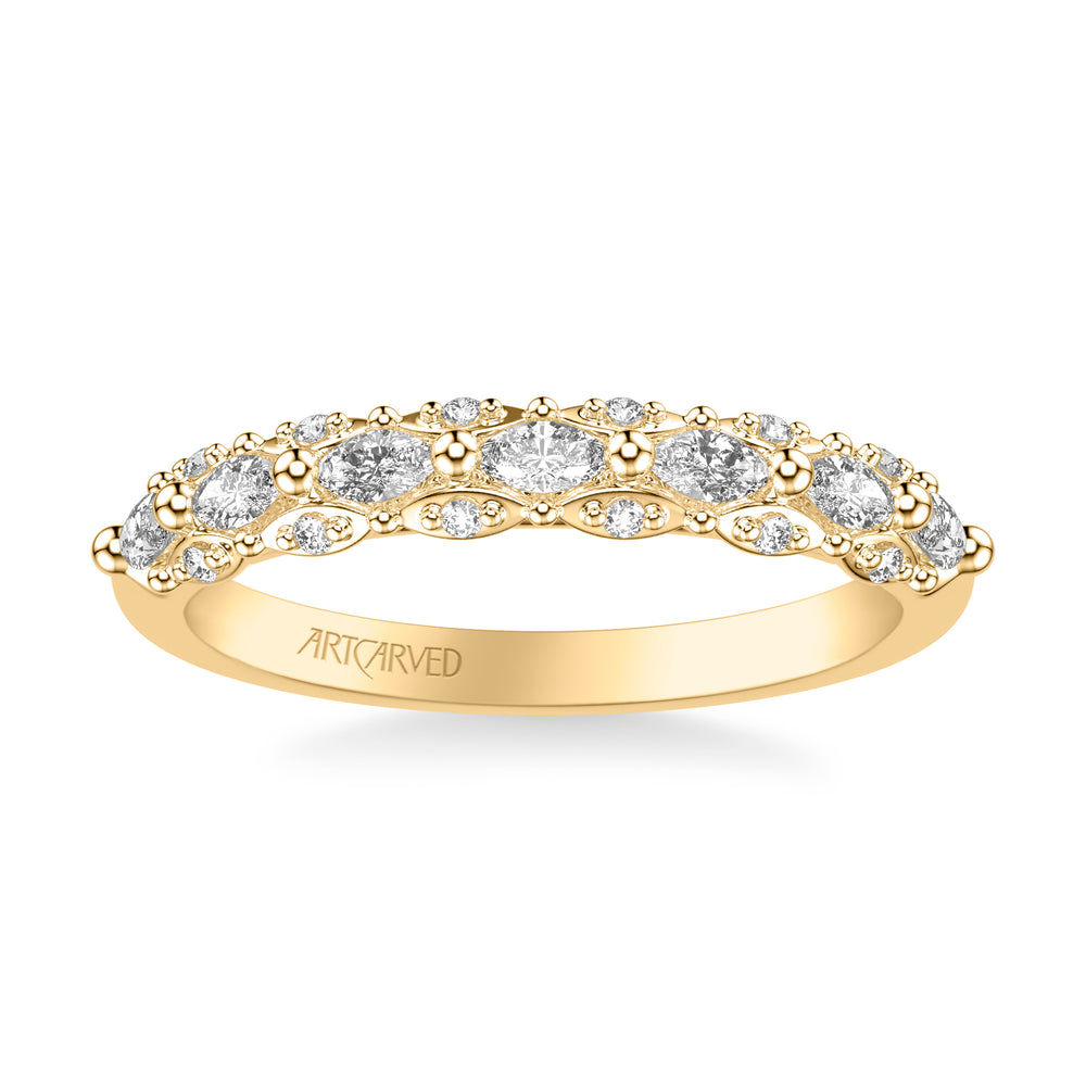 31-V1078Y-L.00 - ARTCARVED -  Classic Wedding Band with Triple Row Prong Set Round and Marquise Diamonds