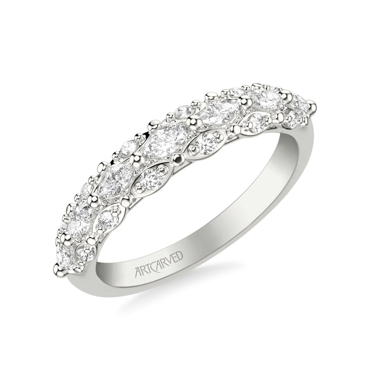 31-V1079-L - ARTCARVED -  Classic Wedding Band with Triple Row Prong Set Round and Marquise Diamonds
