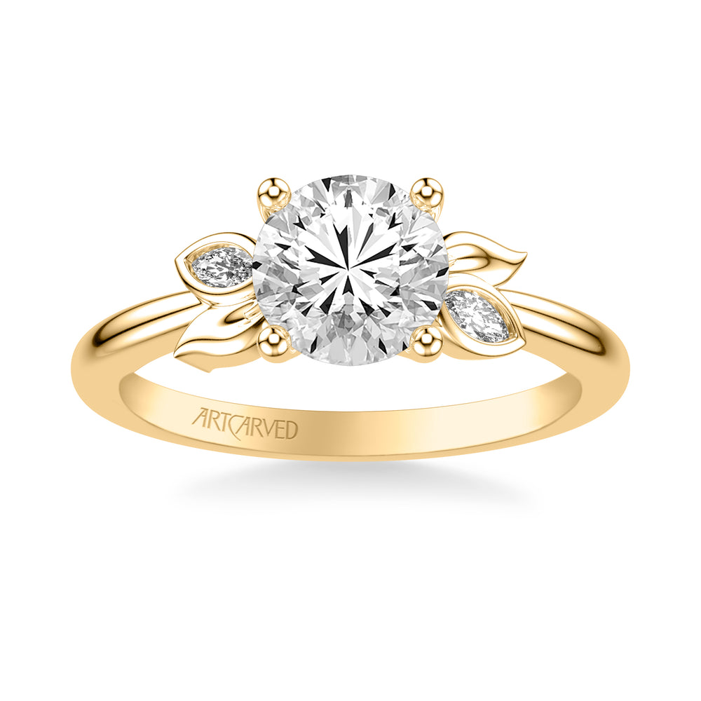 31-V1080-E - ARTCARVED - Floral Engagement Ring with Overlapping Bezel Set Marquise Diamond and Polished Petals with Polished Shank