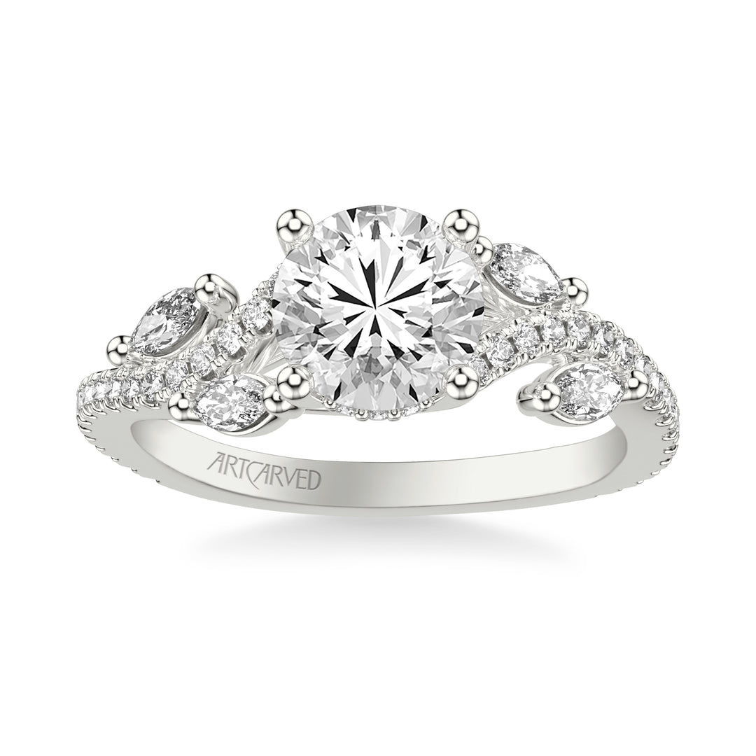 Floral Engagement Ring with Floating Prong Set Marquise Diamond Petals and Organic Diamond Shank