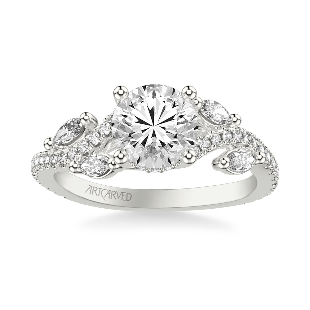 Floral Engagement Ring with Floating Prong Set Marquise Diamond Petals and Organic Diamond Shank.  Center Stone is not included.
