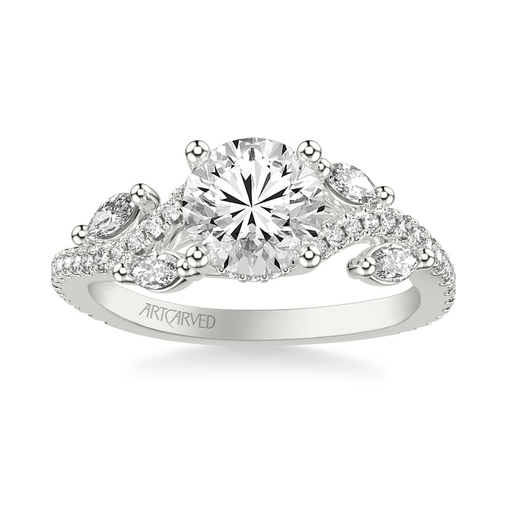 Floral Engagement Ring with Floating Prong Set Marquise Diamond Petals and Organic Diamond Shank.  Center Stone is not included.
