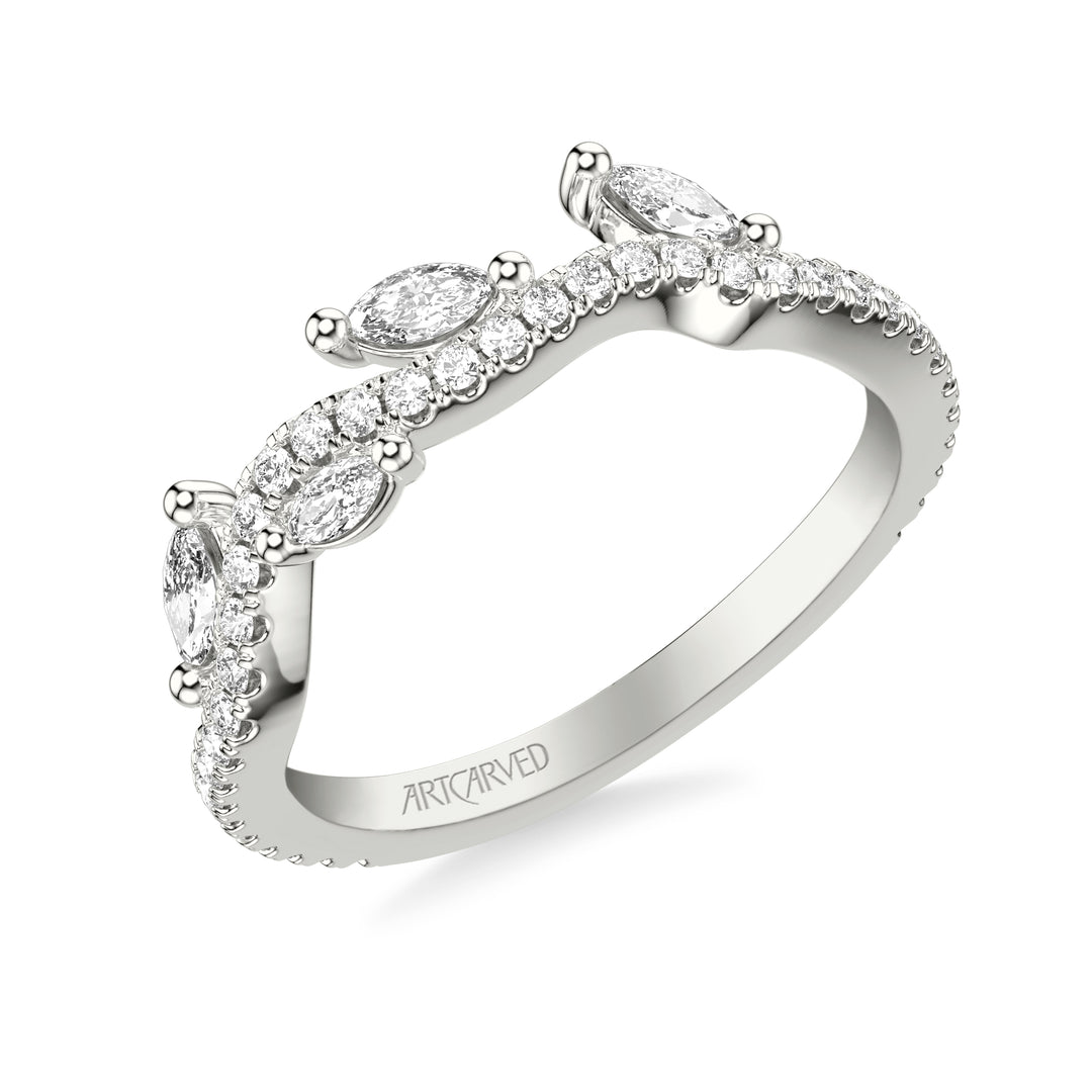 Floral Wedding Band with Floating Prong Set Marquise Diamond Petals and Organic Diamond Shank