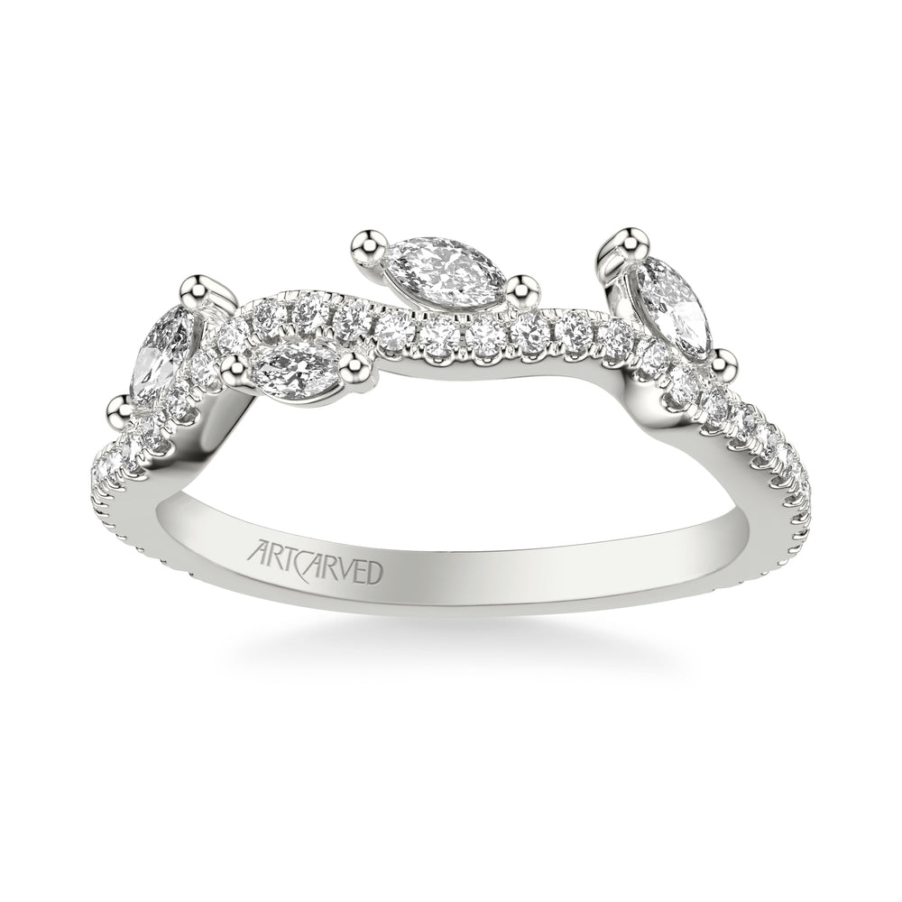 Floral Wedding Band with Floating Prong Set Marquise Diamond Petals and Organic Diamond Shank