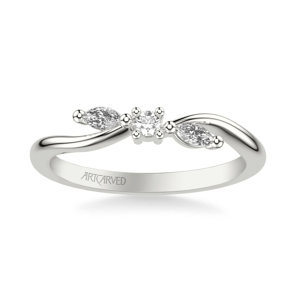 31-V1083W-L.00 - ARTCARVED - Floral Wedding Band with Prong Set Marquise and Round Diamond Accents and Organic Polished Band