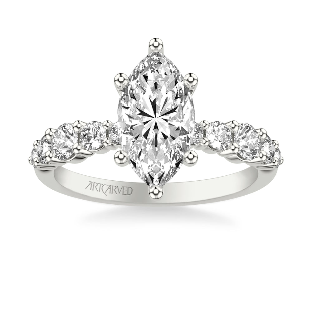31-V1084HMW-E.01 - ARTCARVED - Classic Engagement Ring with Graduated Round Prong Set Diamond shank