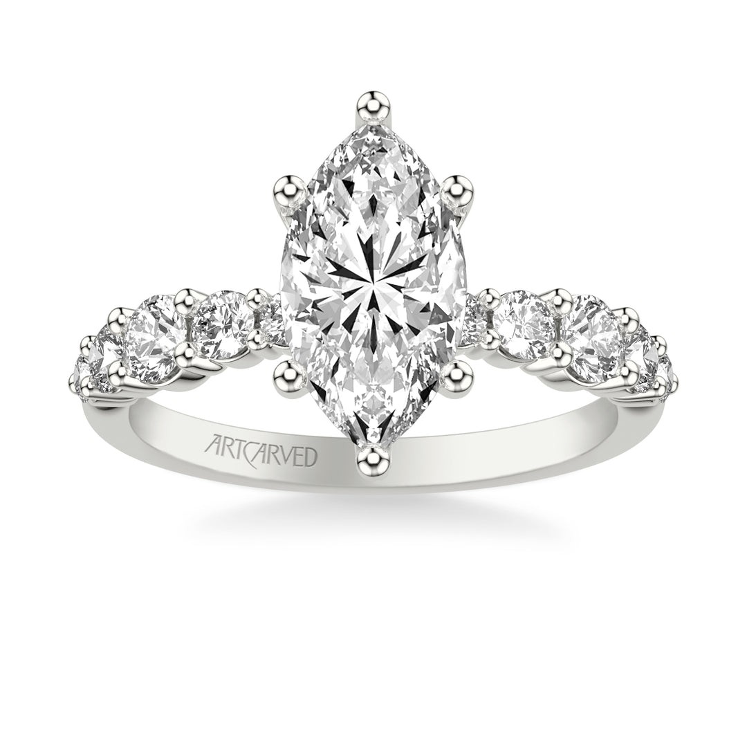 31-V1084HMW-E.01 - ARTCARVED - Classic Engagement Ring with Graduated Round Prong Set Diamond shank