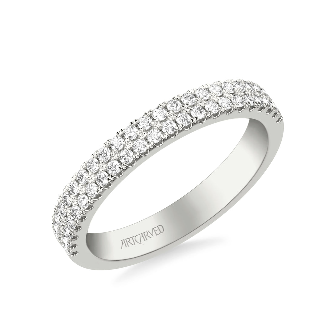 31-V1086-L - ARTCARVED -  Classic Wedding Band with Double Row Diamonds