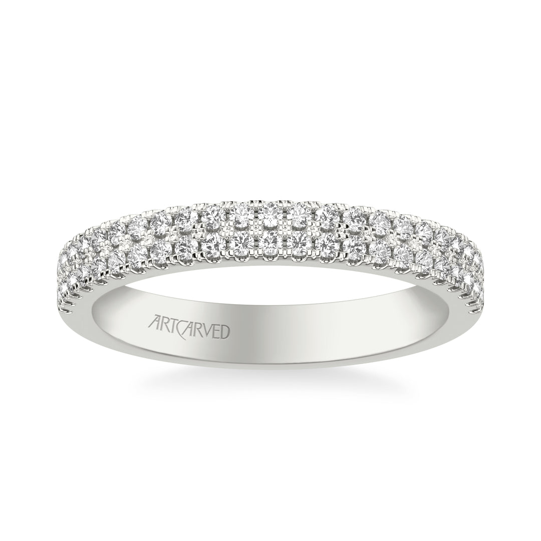 31-V1086W-L.00 - ARTCARVED -  Classic Wedding Band with Double Row Diamonds