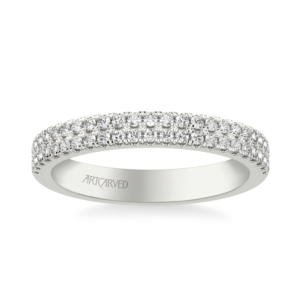 Classic Wedding Band with Double Row Diamonds