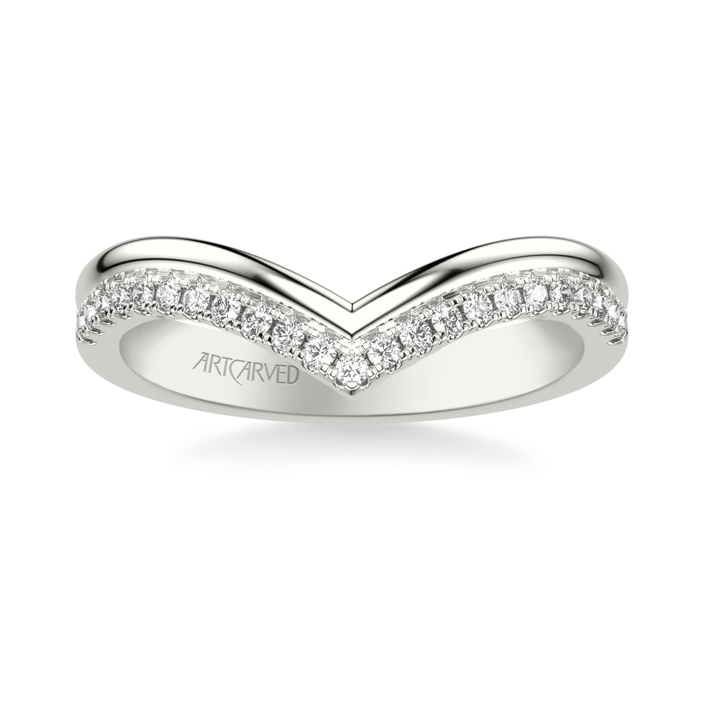 Classic Wedding Band with Double Row V Shape Diamond and Polished Band