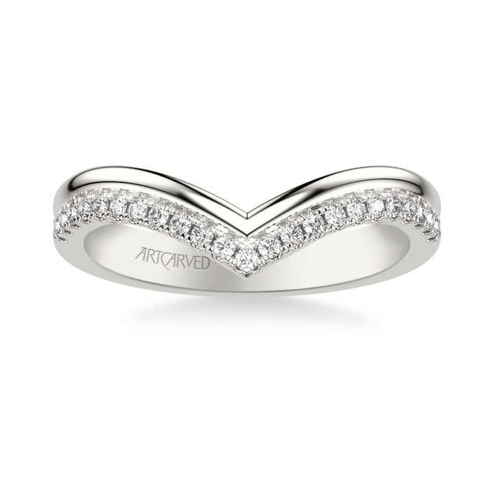 Classic Wedding Band with Double Row V Shape Diamond and Polished Band