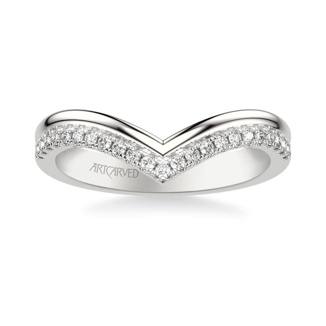 31-V1087-L - ARTCARVED -  Classic Wedding Band with Double Row V Shape Diamond and Polished Band