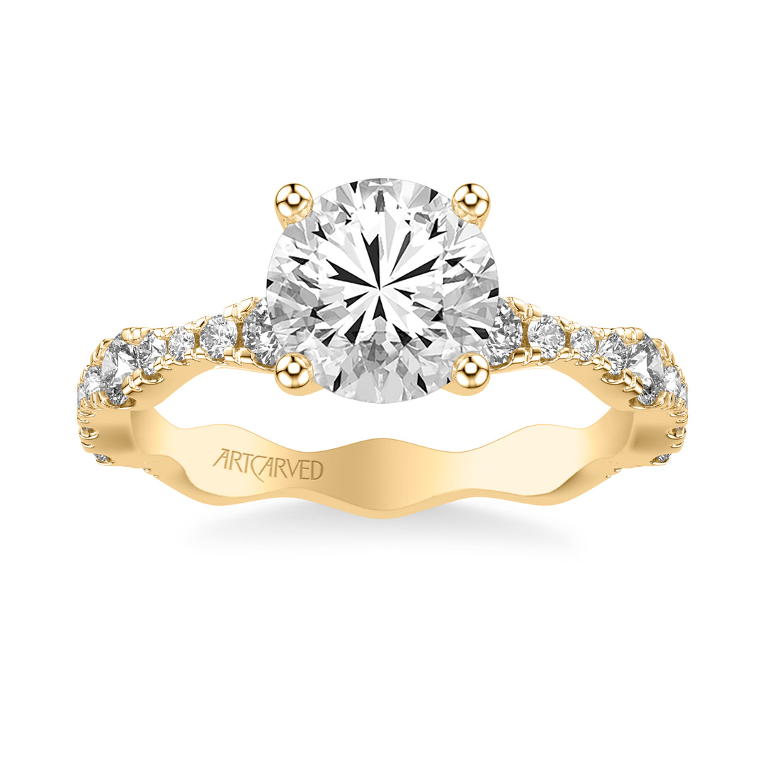 Classic Engagement Ring with Graduated Diamond sizes and Scalloping Shank.  Center Stone is not included.