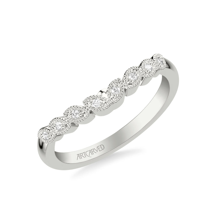 31-V309-L - ARTCARVED - Floral Curved Wedding Band with Milgrain Diamond Petal Motif