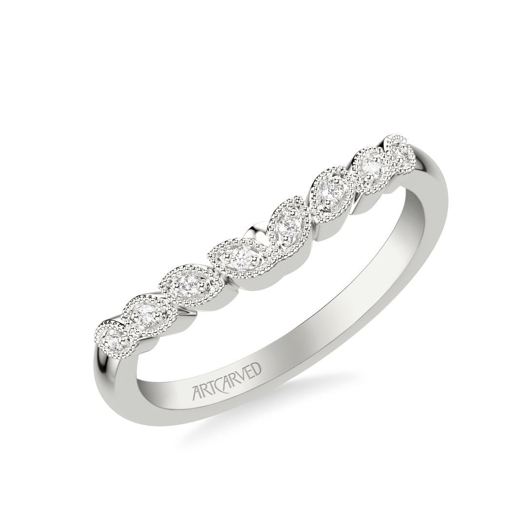 Floral Curved Wedding Band with Milgrain Diamond Petal Motif