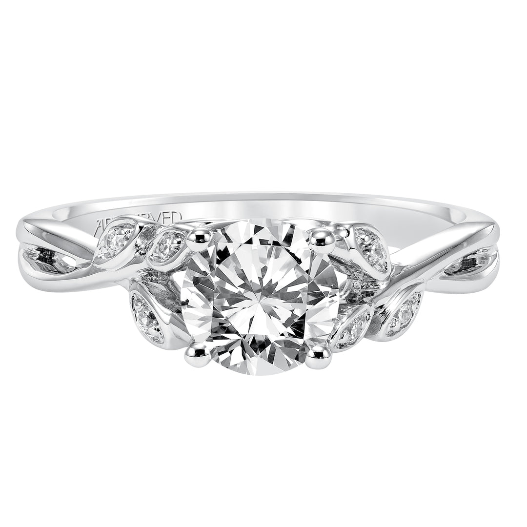 31-V317-E - ARTCARVED - Floral Engagement Ring with Hidden Diamond Petal Accents and Polished Bypass Shank