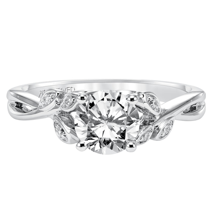 Floral Engagement Ring with Hidden Diamond Petal Accents and Polished Bypass Shank.  Center Stone is not included.