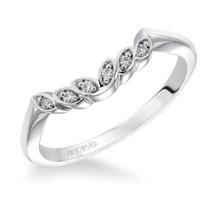 Floral Curved Wedding Band with Diamond Petal Accents