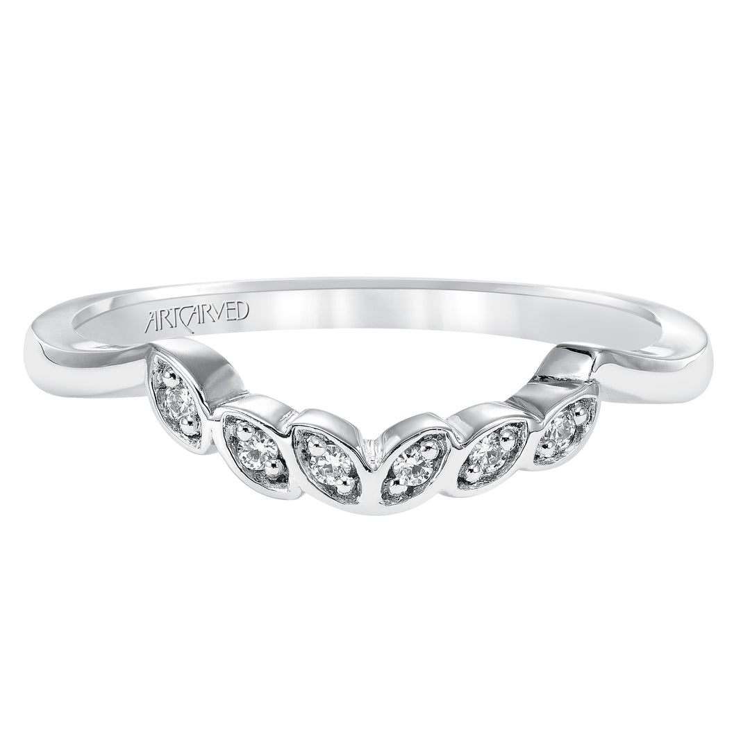31-V317-L - ARTCARVED - Floral Curved Wedding Band with Diamond Petal Accents