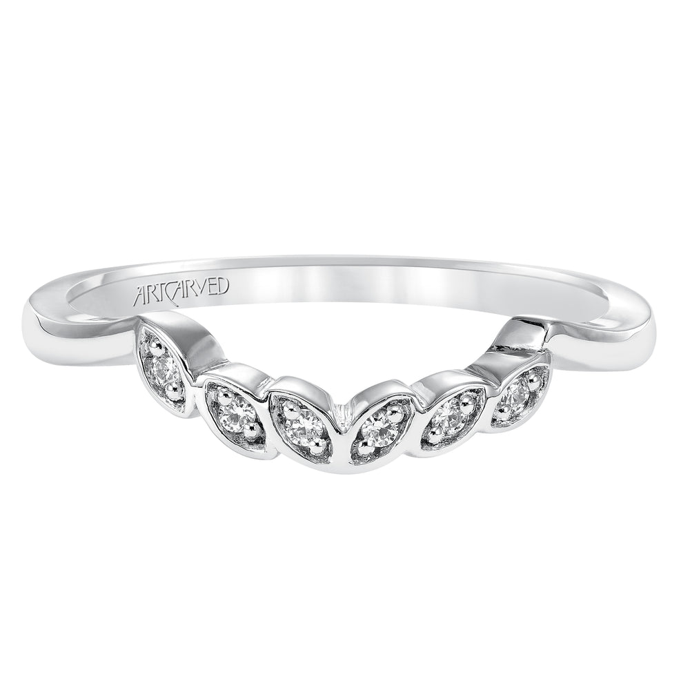 31-V317-L - ARTCARVED - Floral Curved Wedding Band with Diamond Petal Accents