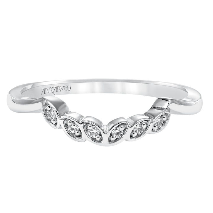 Floral Curved Wedding Band with Diamond Petal Accents