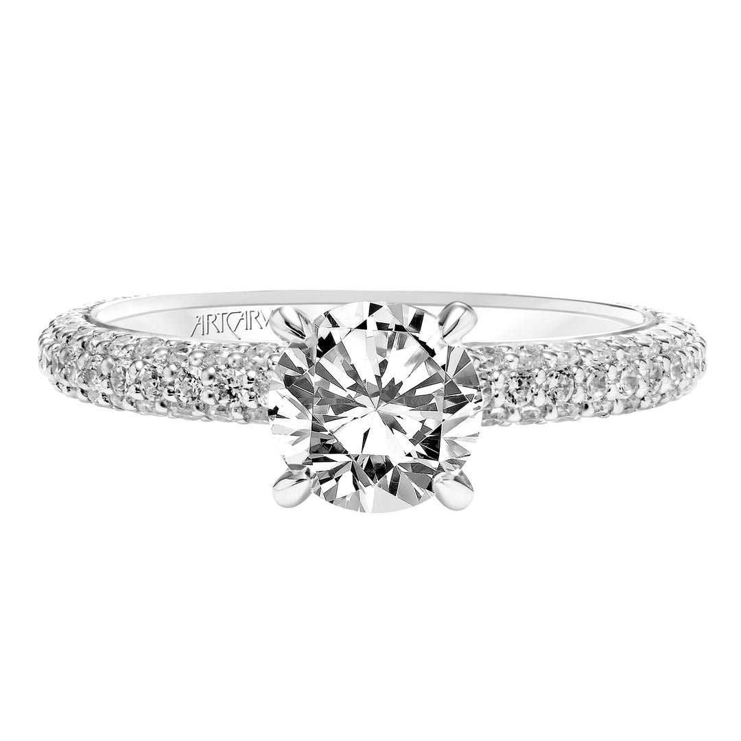 Classic Diamond Engagement Ring with Pave Shank and Diamond Collar.  Center Stone is not included.
