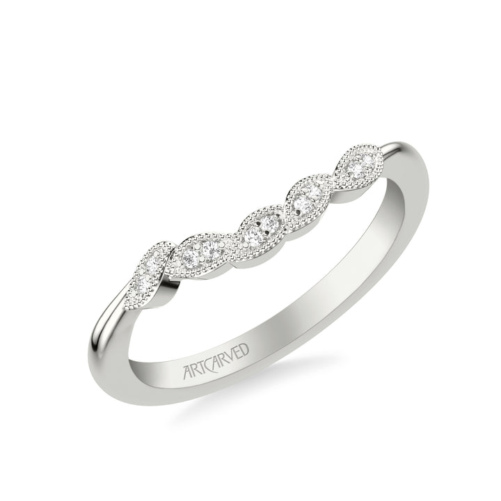 31-V783-L - ARTCARVED - Floral Curved Wedding Band with Diamond and Milgrain Petal Accents