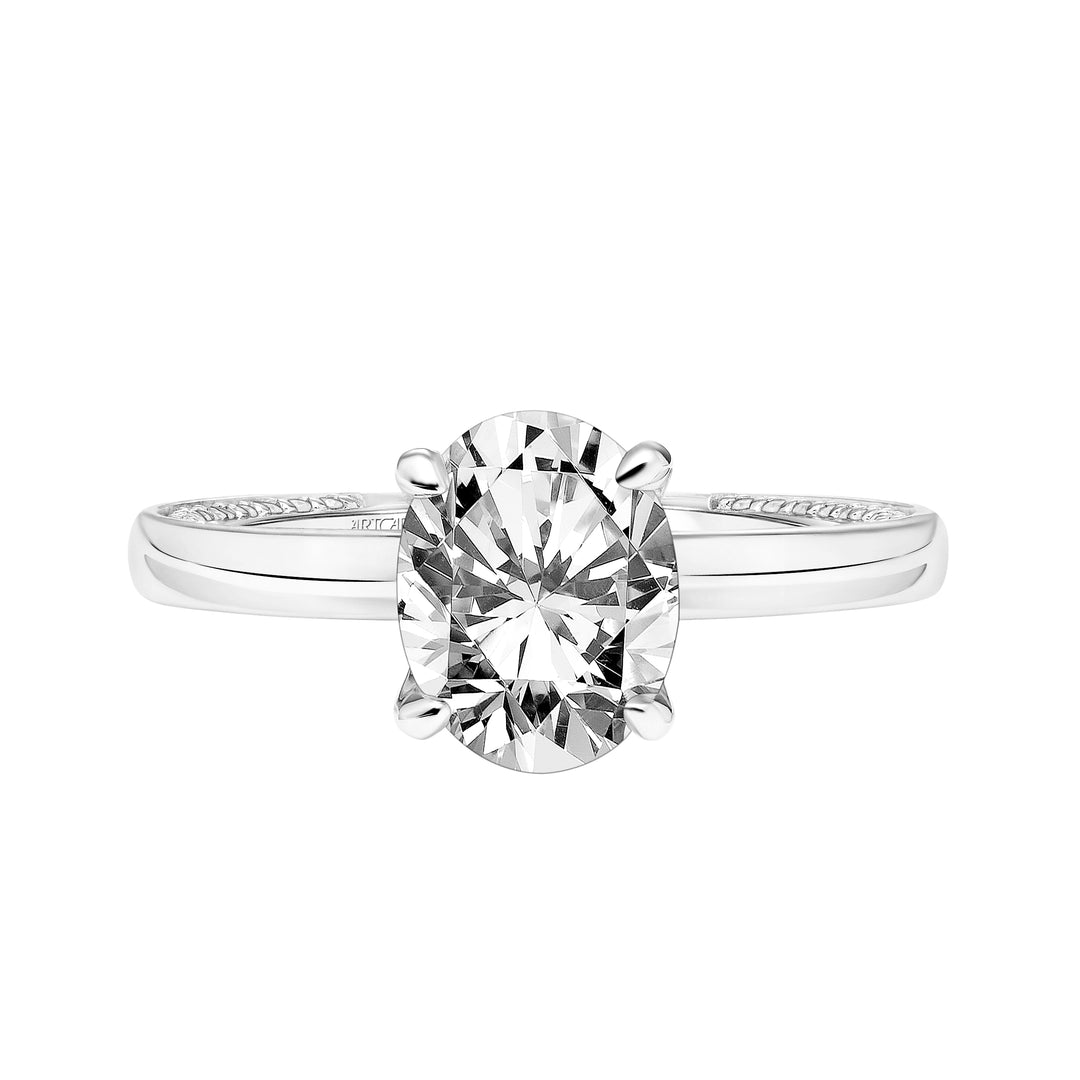 31-V802-E - ARTCARVED - Diamond Engagement Ring with High Polished Shank with Diamond Accented Prongs & Row of Interior Diamonds