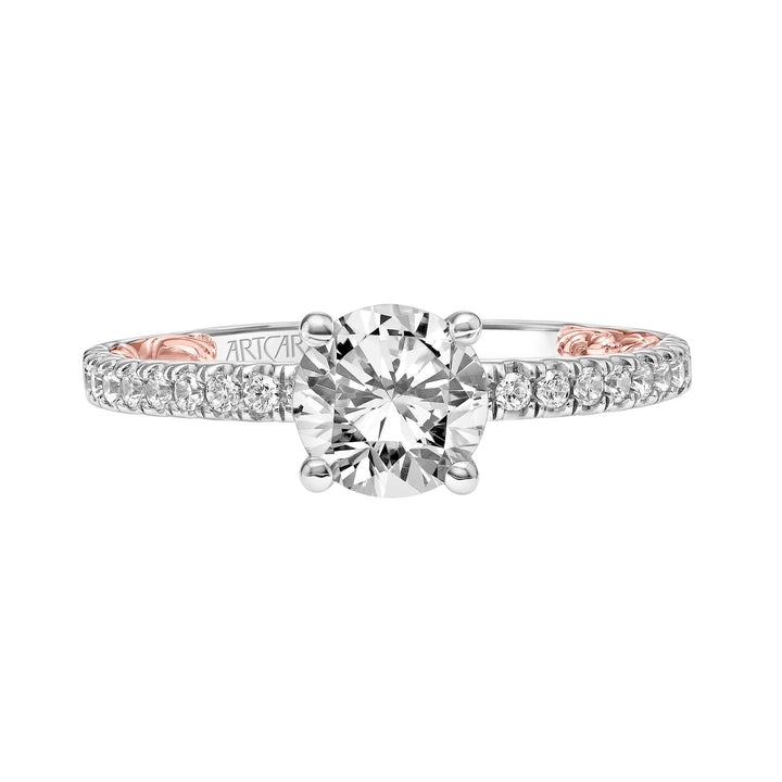 Lyric Engagement Ring with Diamond Collar and Inner Carved details and Diamond Shank