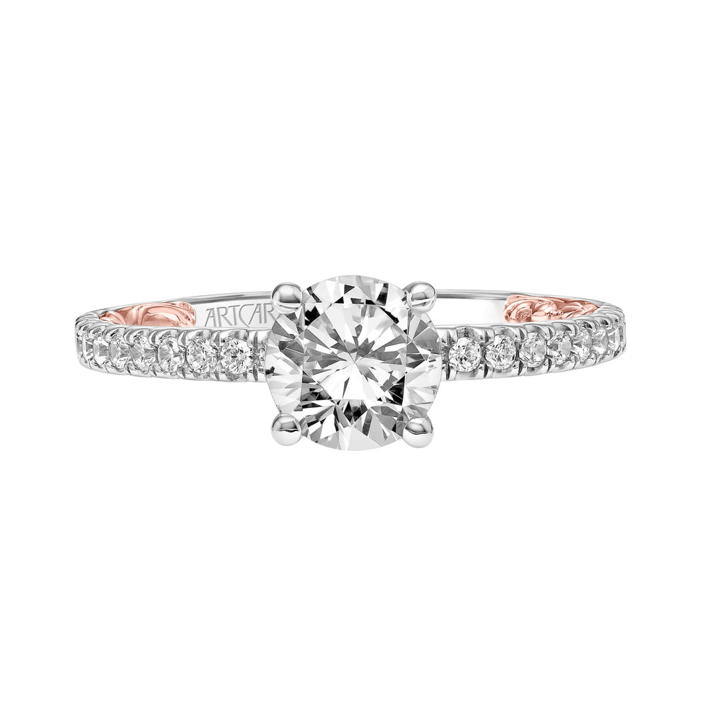 31-V903-E - ARTCARVED - Lyric Engagement Ring with Diamond Collar and Inner Carved details and Diamond Shank