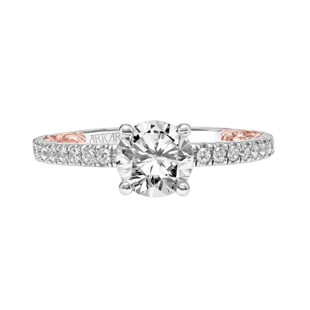 31-V903-E - ARTCARVED - Lyric Engagement Ring with Diamond Collar and Inner Carved details and Diamond Shank