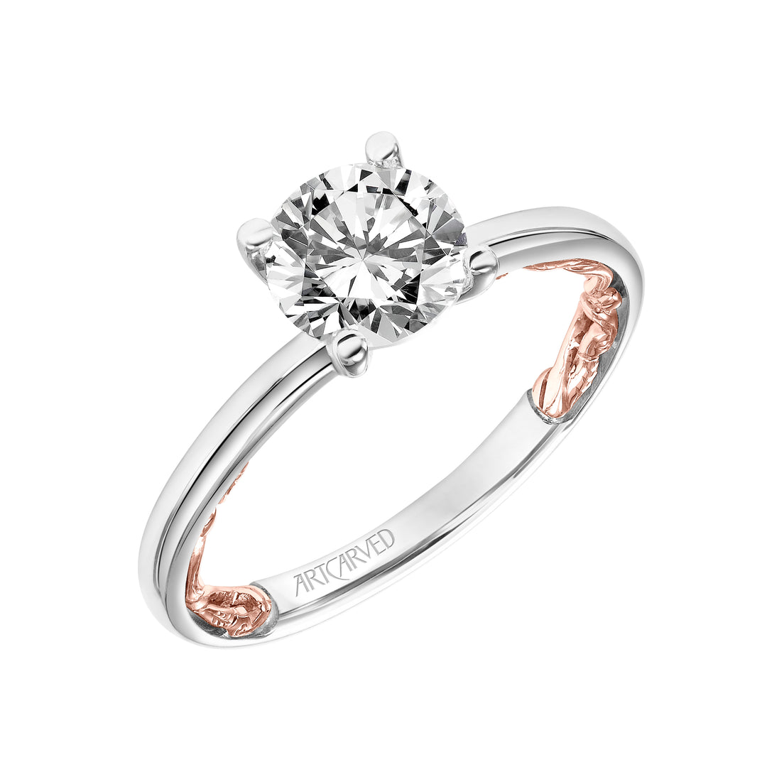 31-V904-E - ARTCARVED - Lyric Solitaire Diamond Engagement Ring with Inner Carved details and Polished Shank
